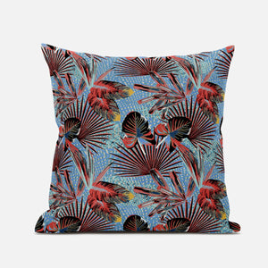 16” Coral Blue Tropical Zippered Suede Throw Pillow