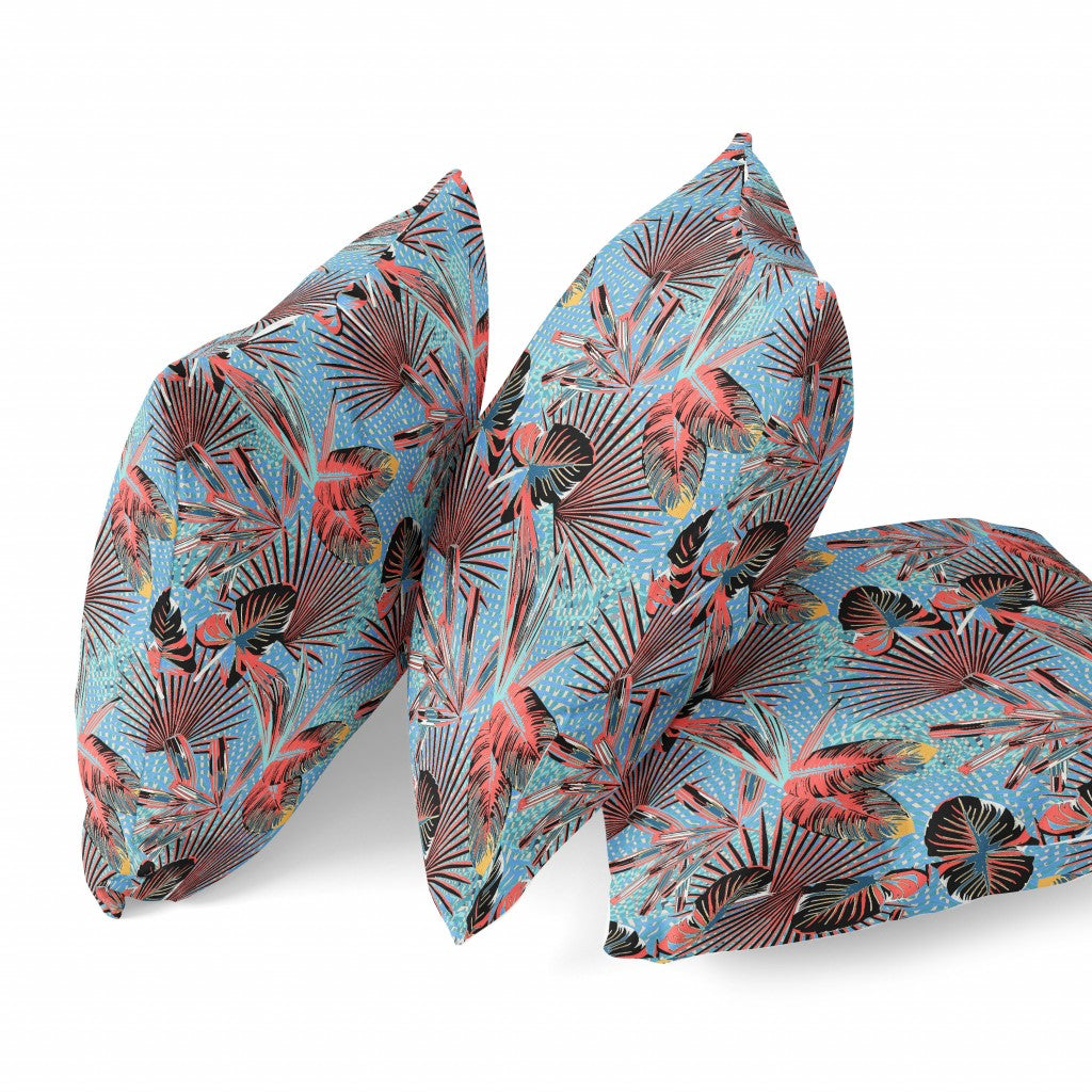 16” Coral Blue Tropical Zippered Suede Throw Pillow