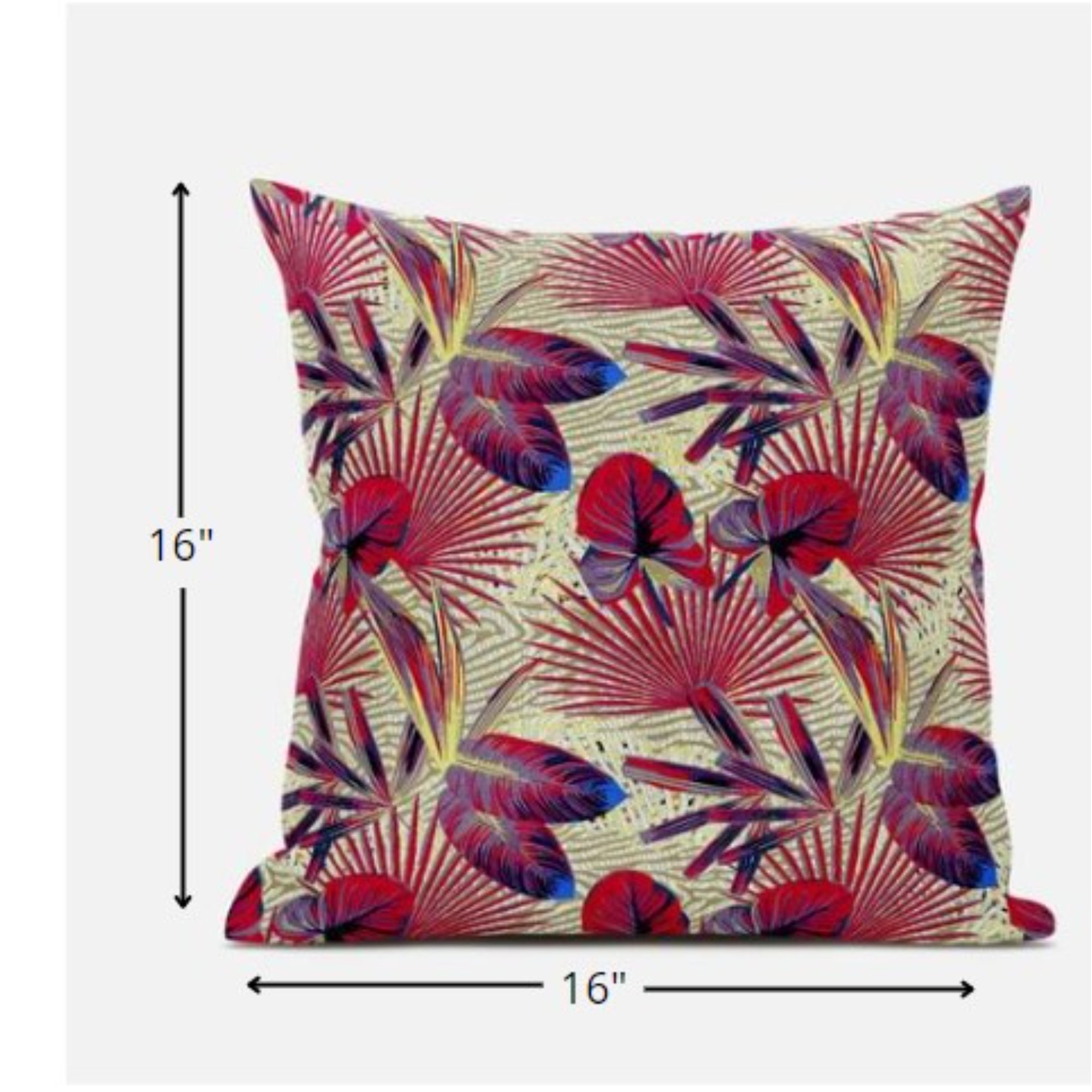 16” Pink Yellow Tropical Zippered Suede Throw Pillow