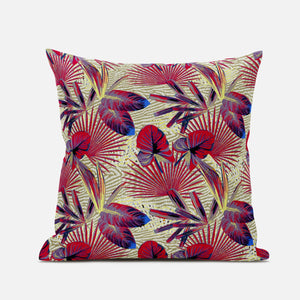 18” Pink Yellow Tropical Zippered Suede Throw Pillow