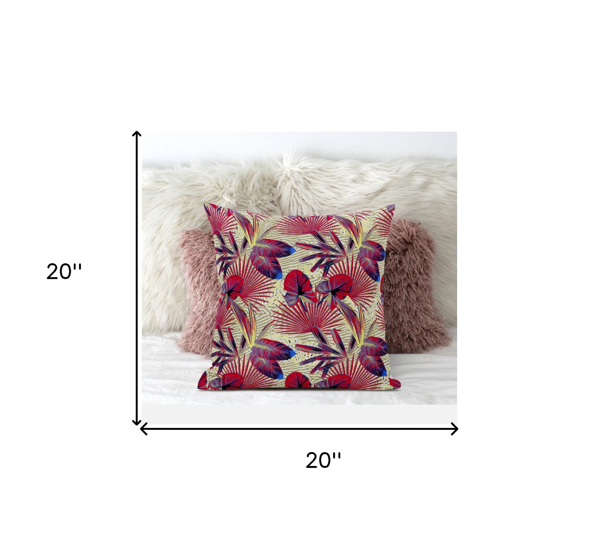 18” Pink Yellow Tropical Zippered Suede Throw Pillow