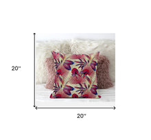 18” Pink Yellow Tropical Zippered Suede Throw Pillow