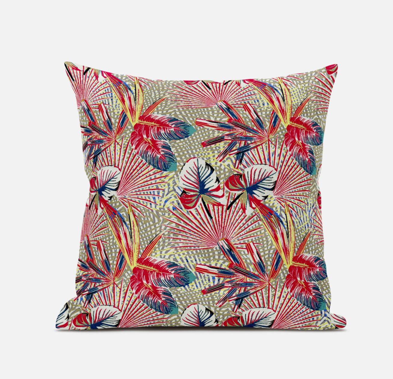 16” Red Gold Tropical Zippered Suede Throw Pillow