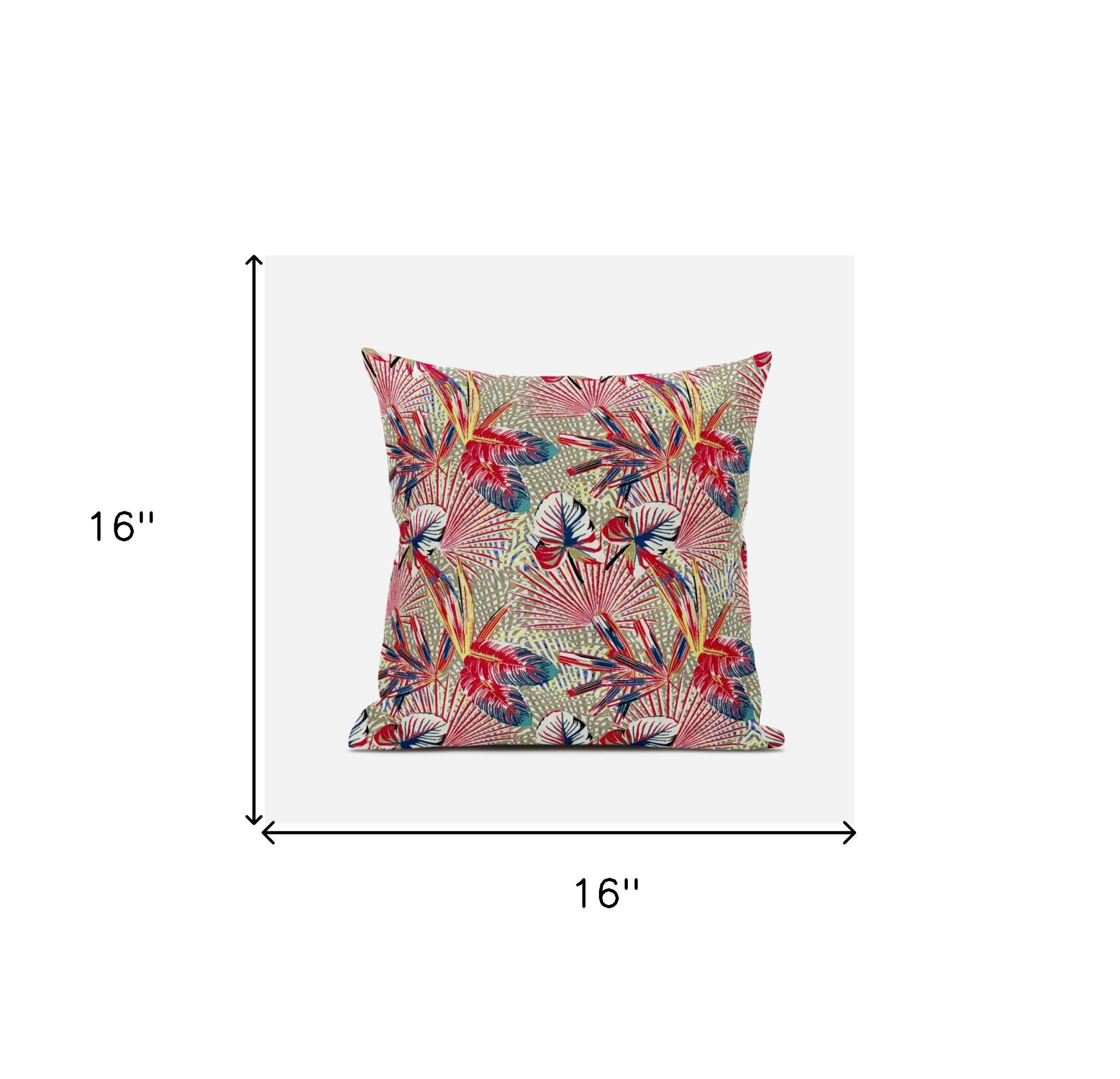 16” Red Gold Tropical Zippered Suede Throw Pillow