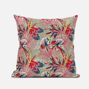 18” Red Gold Tropical Zippered Suede Throw Pillow