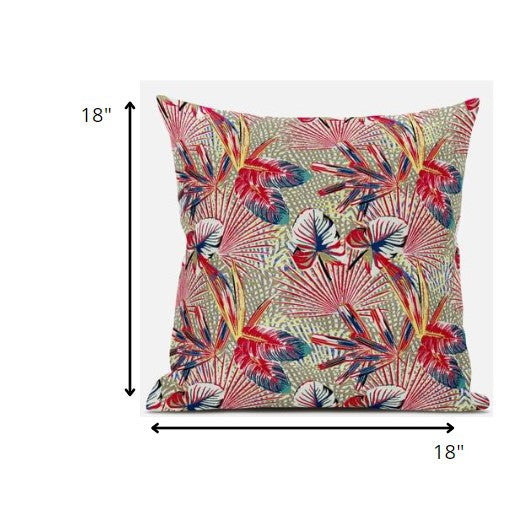 Cojín de gamuza tropical rojo dorado con cremallera de 18 "