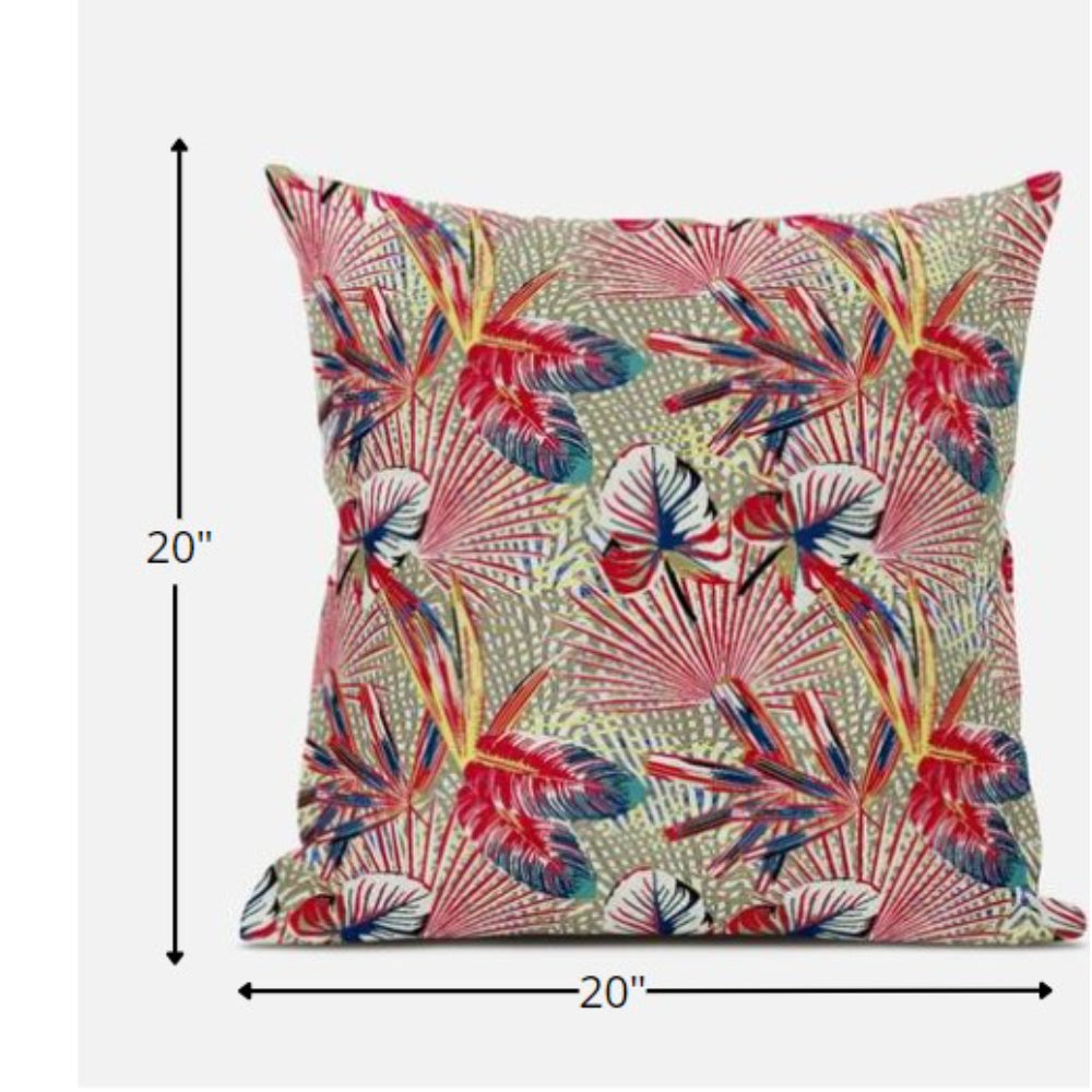 Cojín de gamuza tropical rojo dorado con cremallera de 18 "