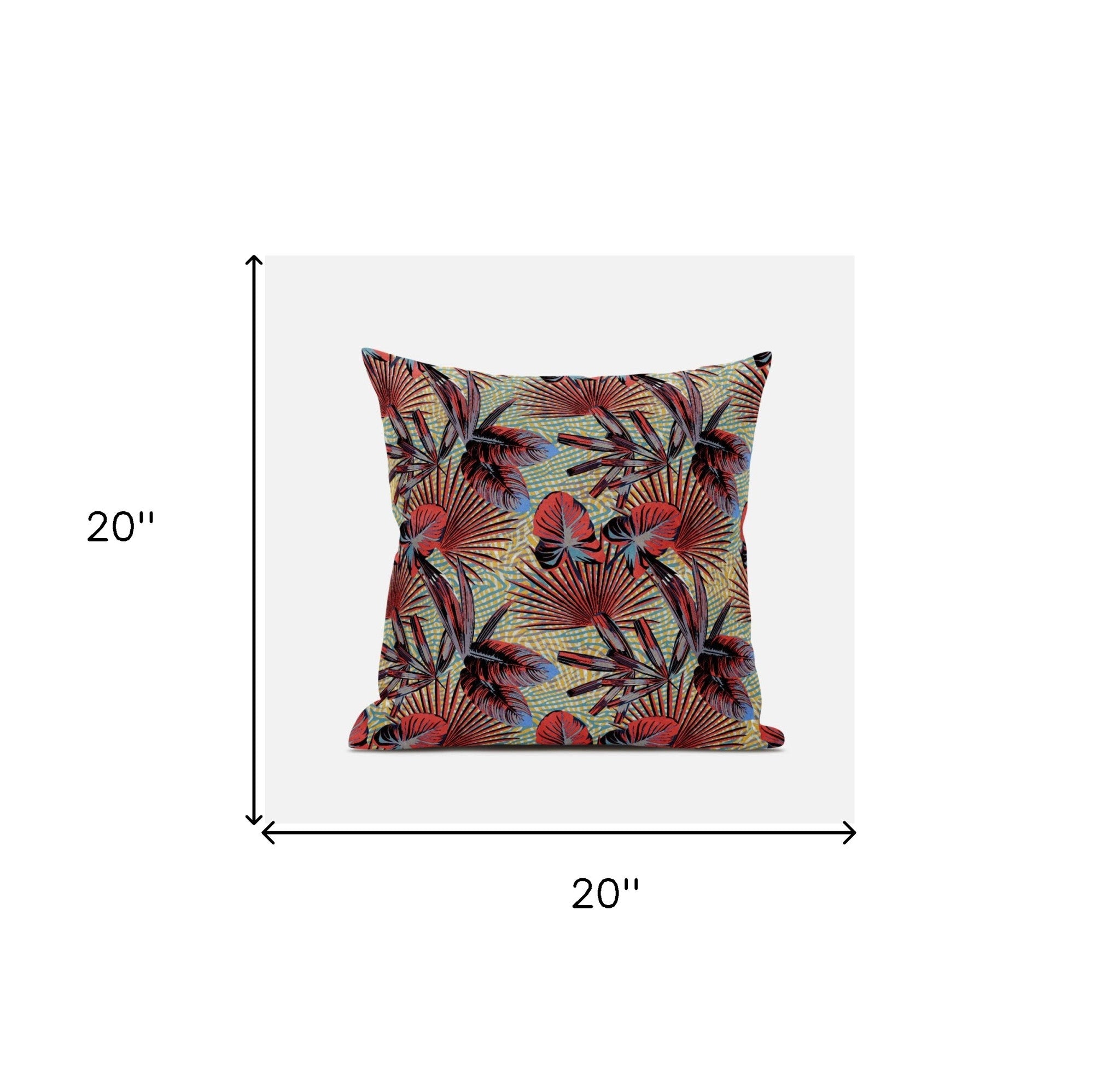 18” Red Yellow Tropical Zippered Suede Throw Pillow