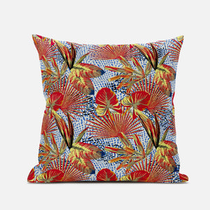 18” Crimson Yellow Tropical Zippered Suede Throw Pillow