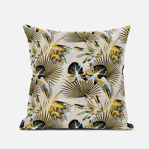 16” Yellow Black Tropical Zippered Suede Throw Pillow