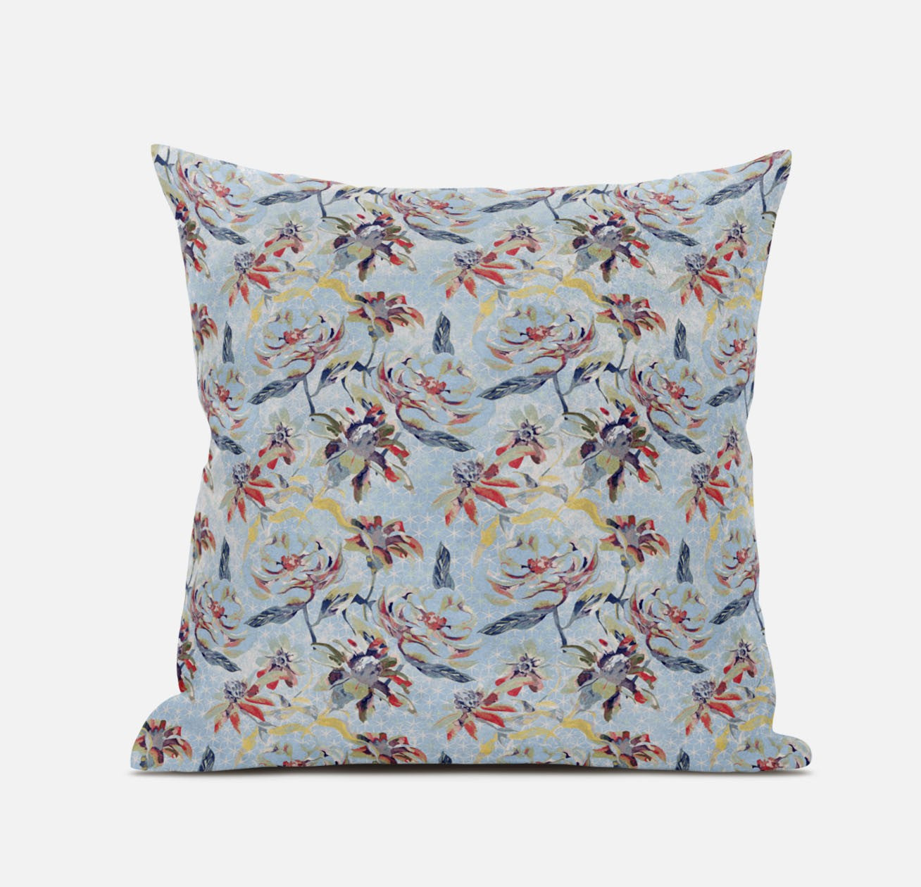 Cojín de gamuza con cremallera de rosas rojas azul cielo de 18 "