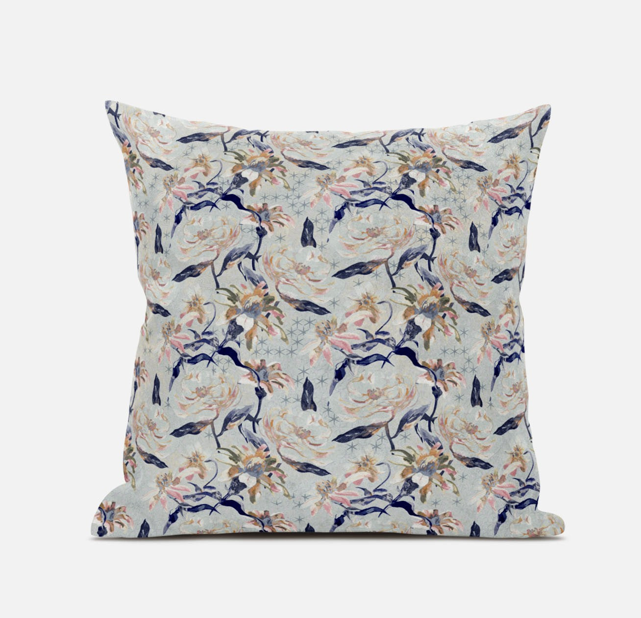 16" Light Blue Indigo Roses Zippered Suede Throw Pillow