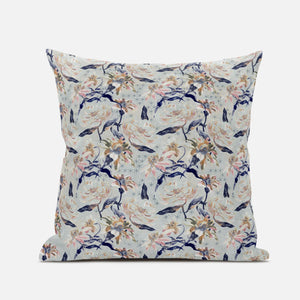 16" Light Blue Indigo Roses Zippered Suede Throw Pillow