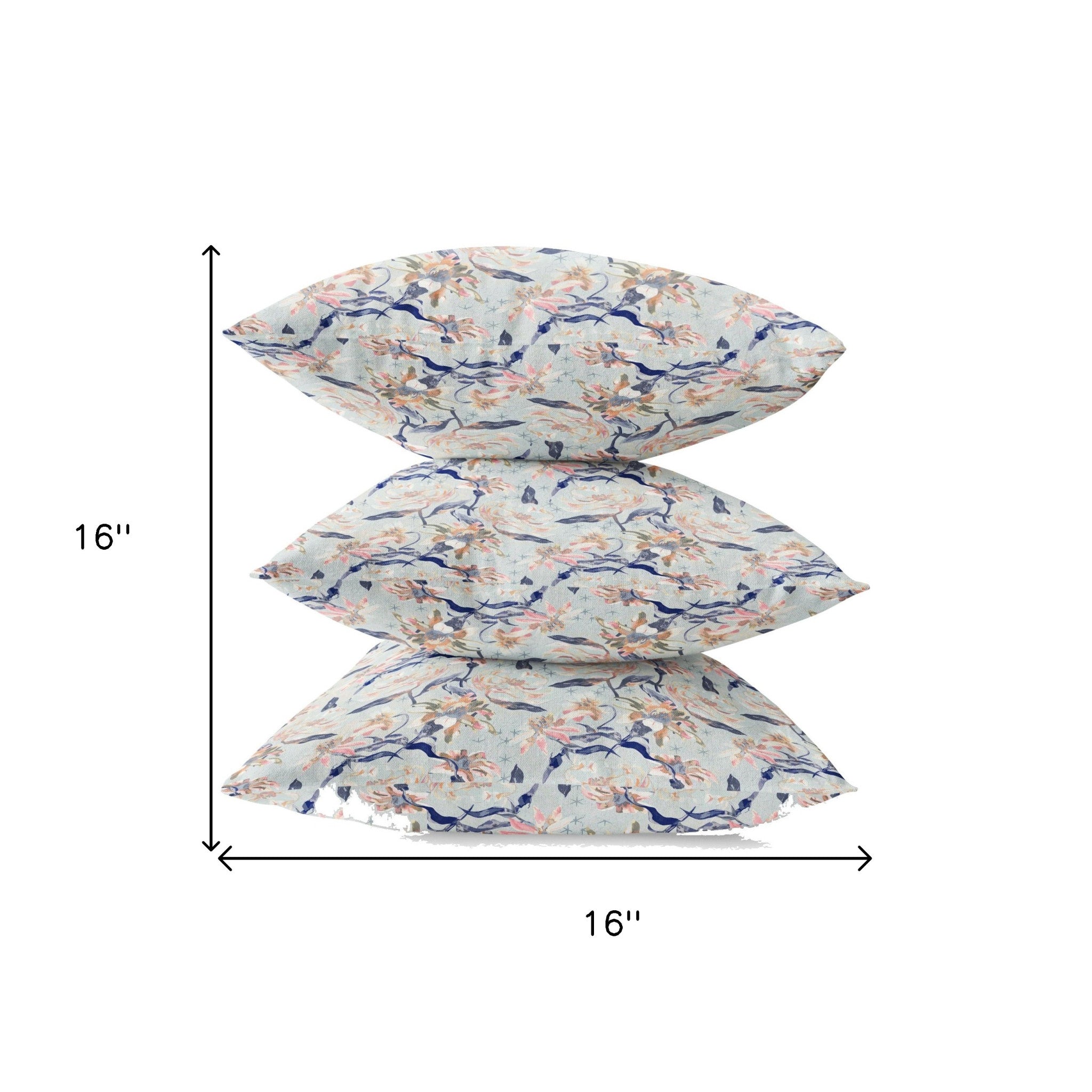 16" Light Blue Indigo Roses Zippered Suede Throw Pillow