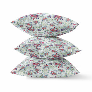 Cojín de gamuza con cremallera de rosas magenta verde claro de 18 "