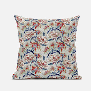 18" Red Indigo Roses Zippered Suede Throw Pillow