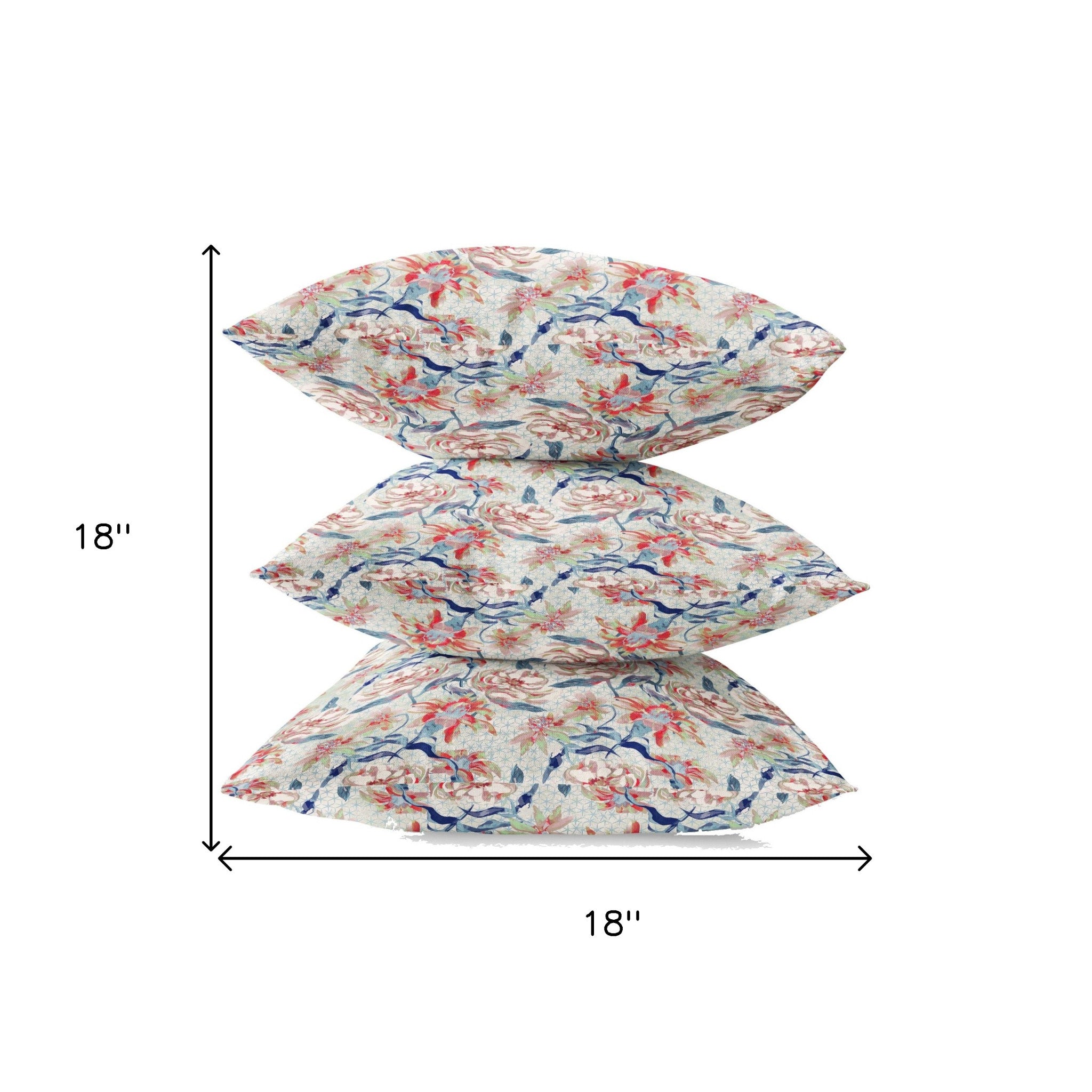 18" Red Indigo Roses Zippered Suede Throw Pillow