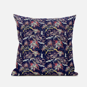 18" Midnight Blue Roses Zippered Suede Throw Pillow