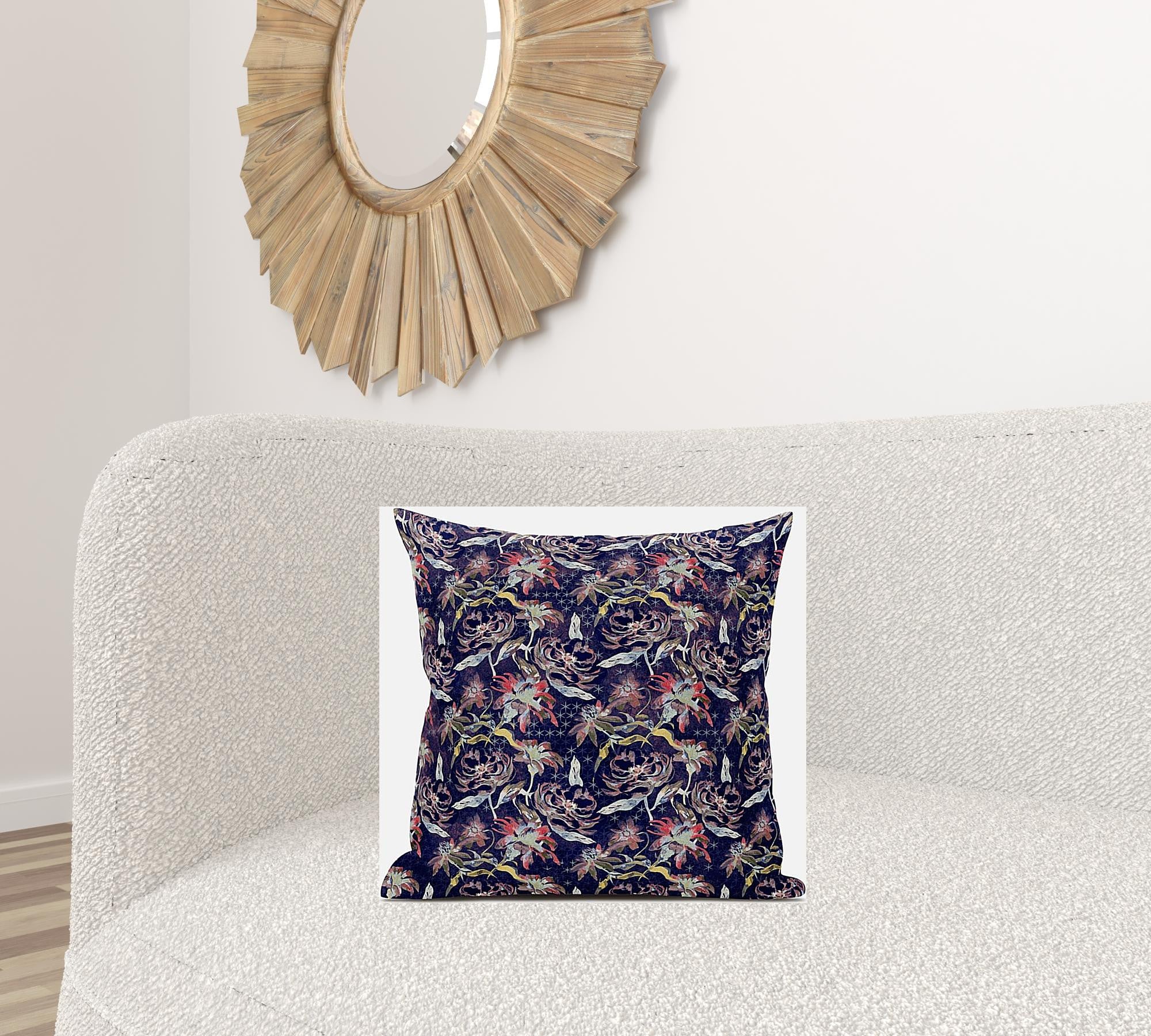 18" Midnight Blue Roses Zippered Suede Throw Pillow