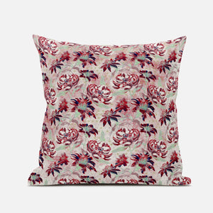 18" Red White Roses Zippered Suede Throw Pillow