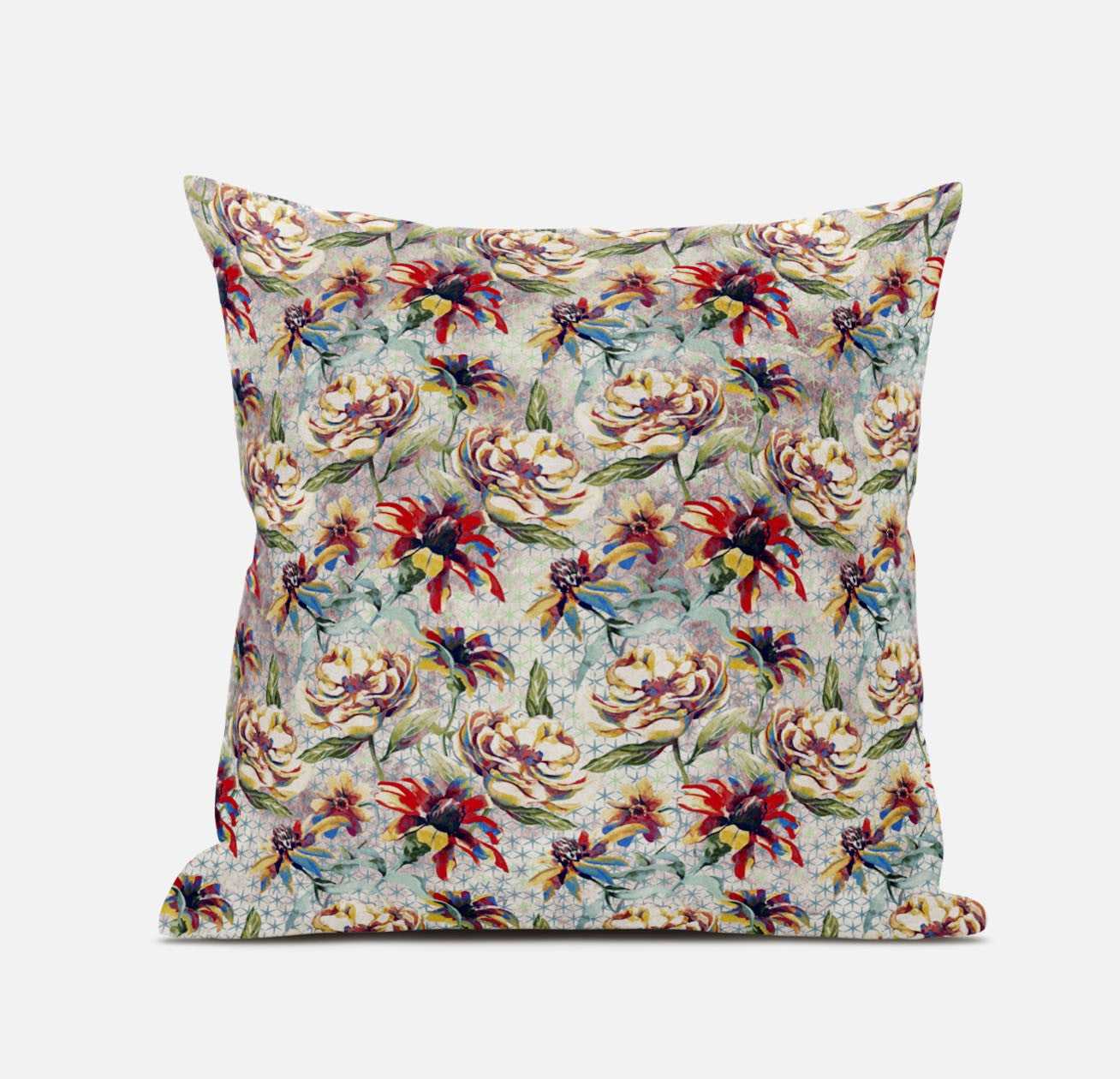 Cojín de gamuza con cremallera de rosas amarillas rojas de 16 "