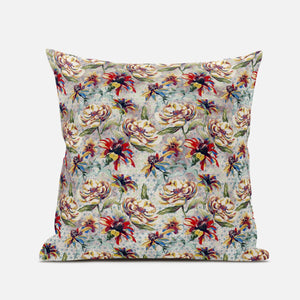 16” Red Yellow Roses Zippered Suede Throw Pillow