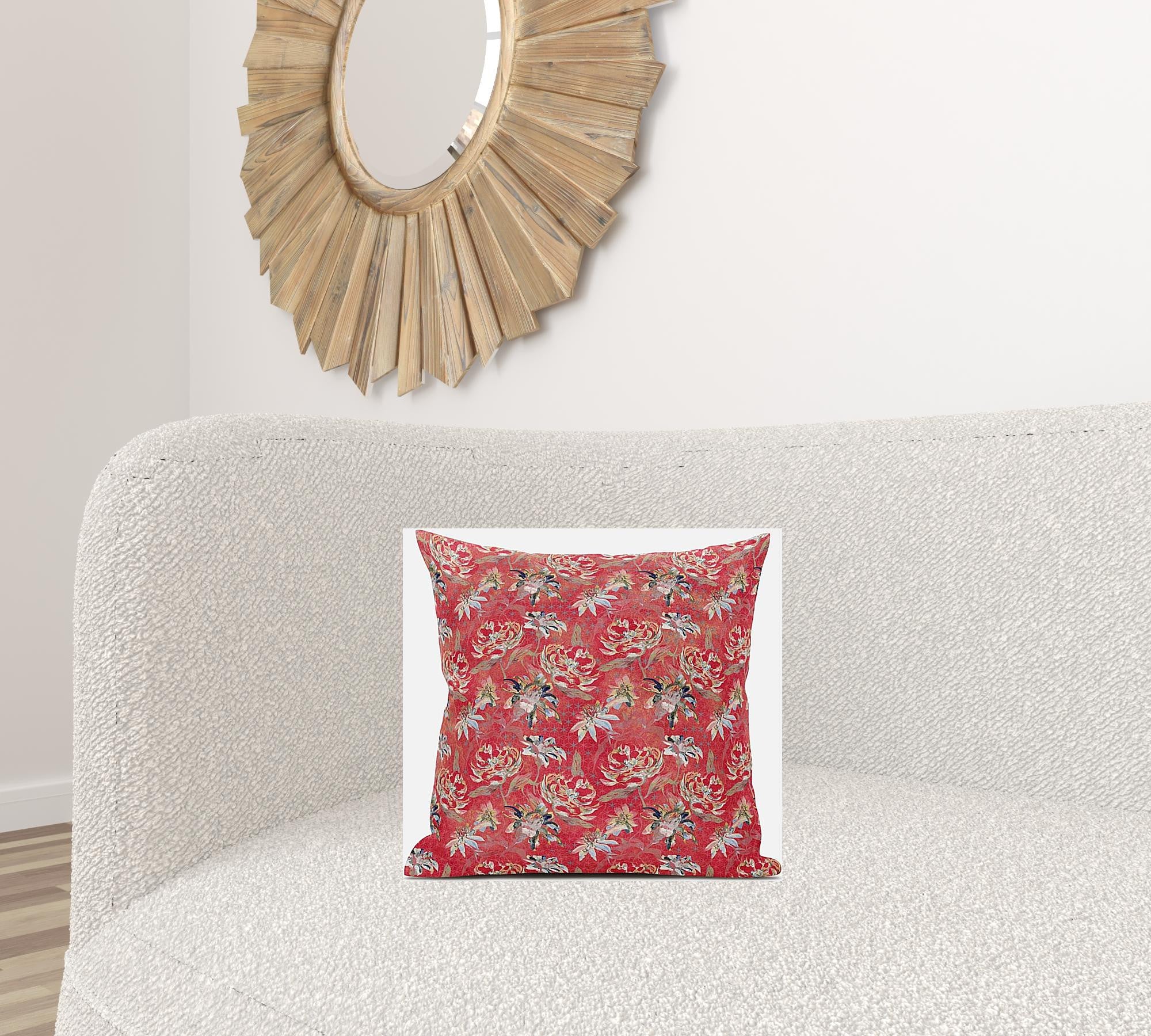 16" Salmon Red Roses Zippered Suede Throw Pillow