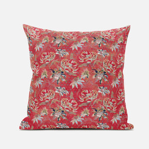 18" Salmon Red Roses Zippered Suede Throw Pillow