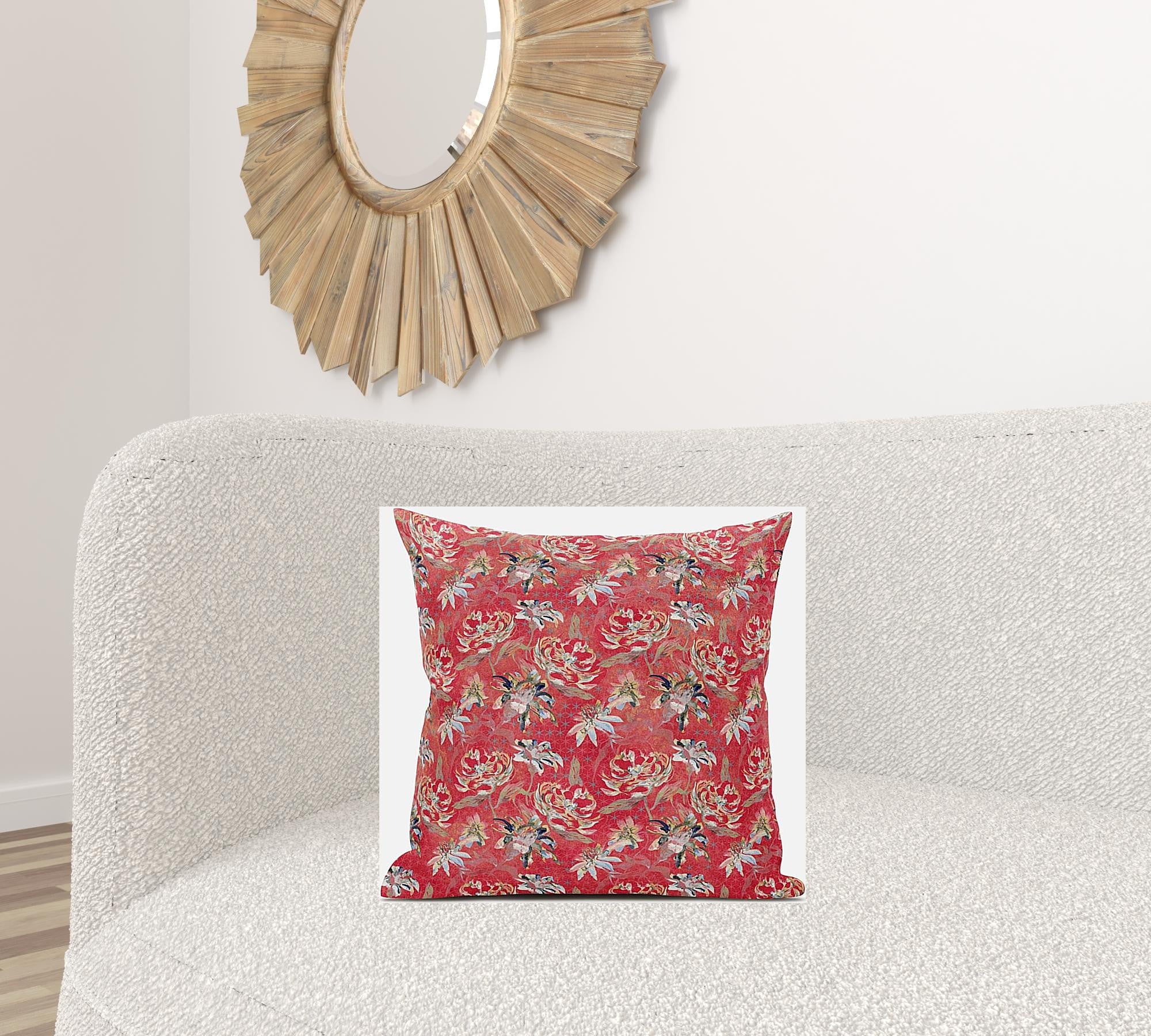 18" Salmon Red Roses Zippered Suede Throw Pillow