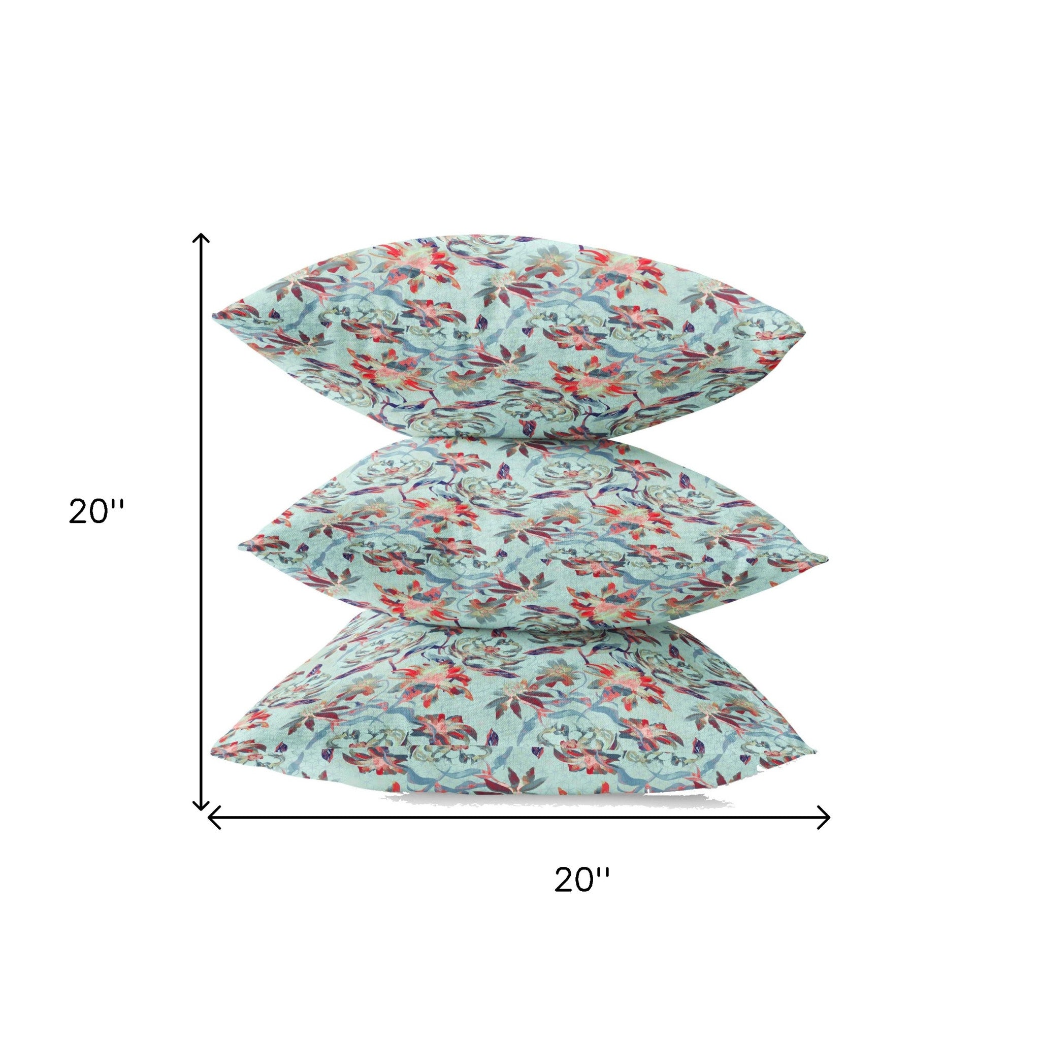 18" Red Aqua Roses Zippered Suede Throw Pillow