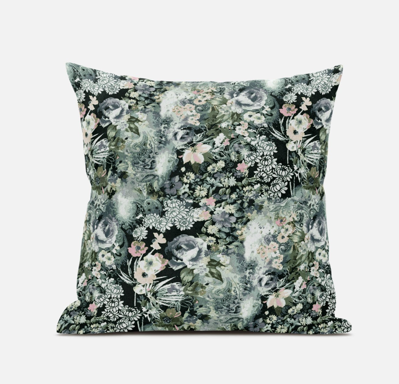 16" Green Gray Springtime Zippered Suede Throw Pillow