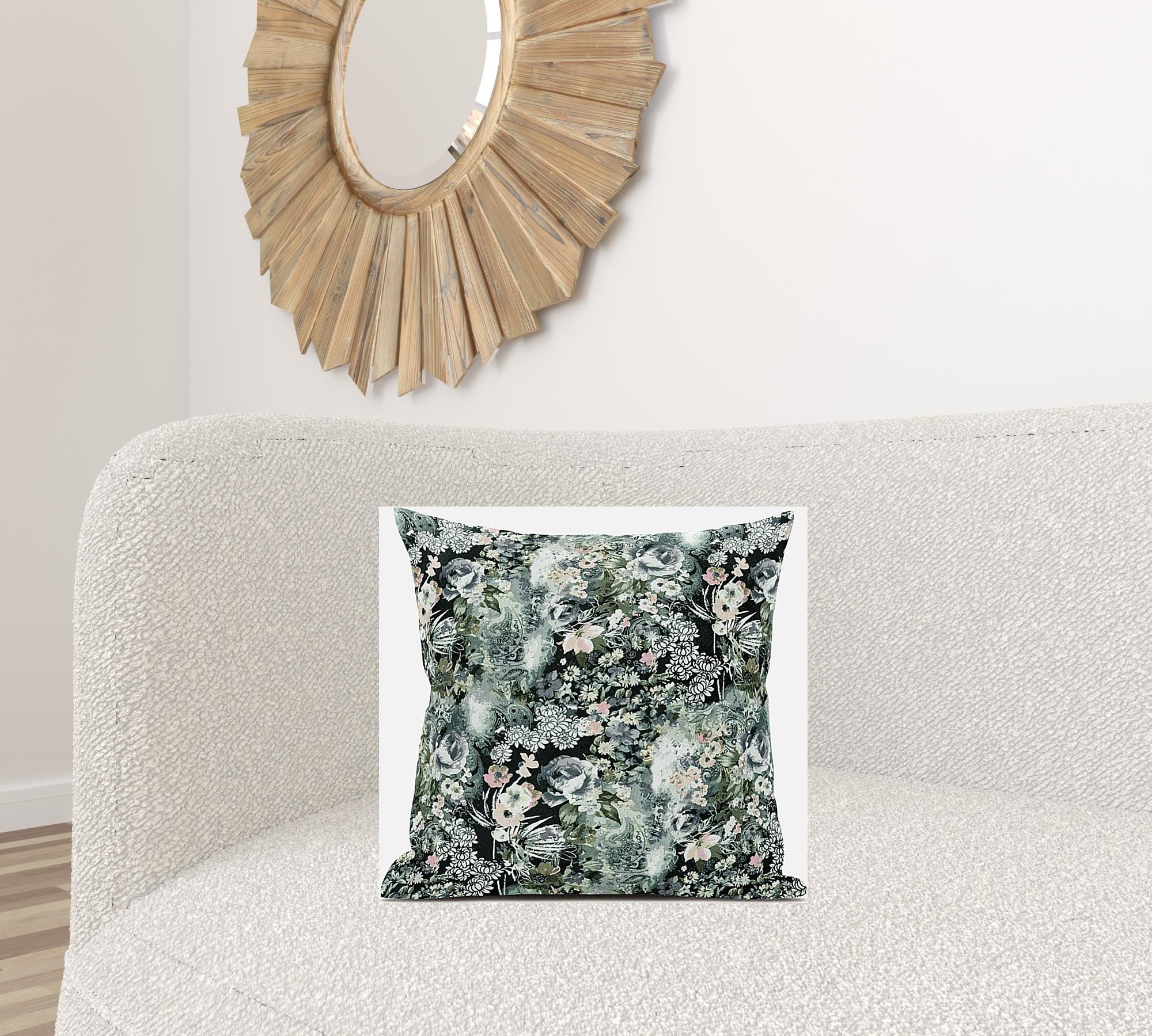 18" Green Gray Springtime Zippered Suede Throw Pillow