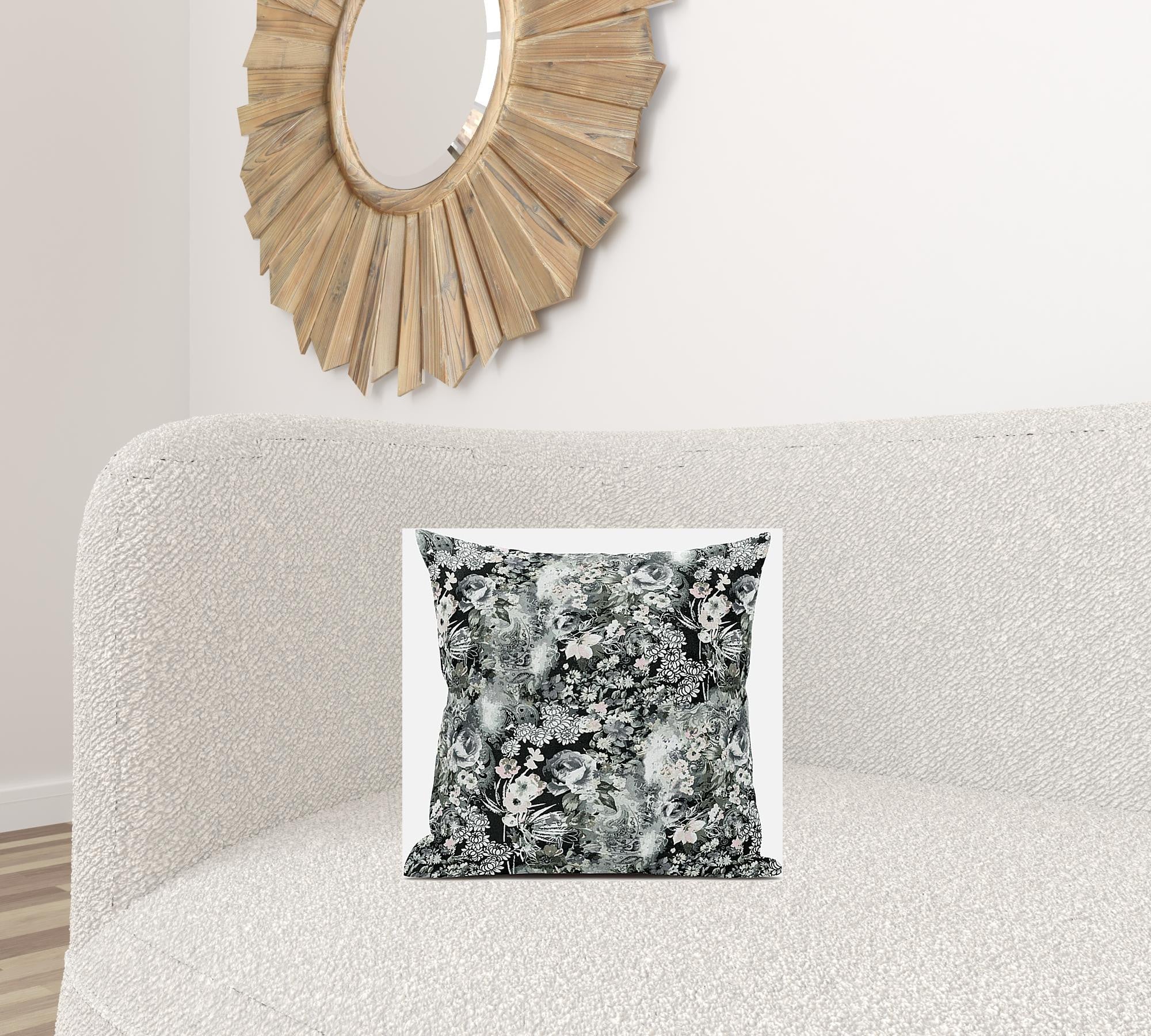 16" Gray White Springtime Zippered Suede Throw Pillow