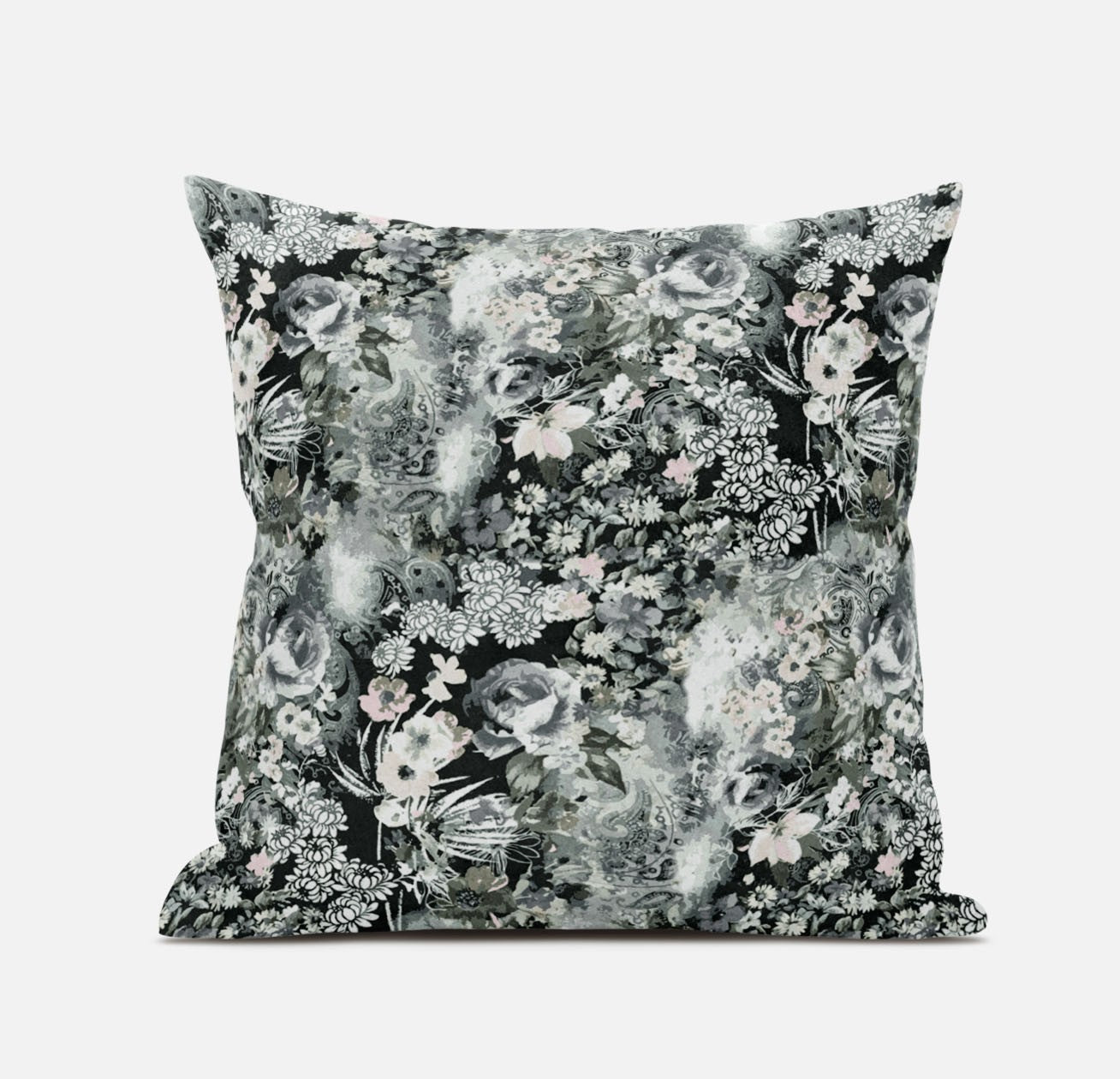 18" Gray White Springtime Zippered Suede Throw Pillow