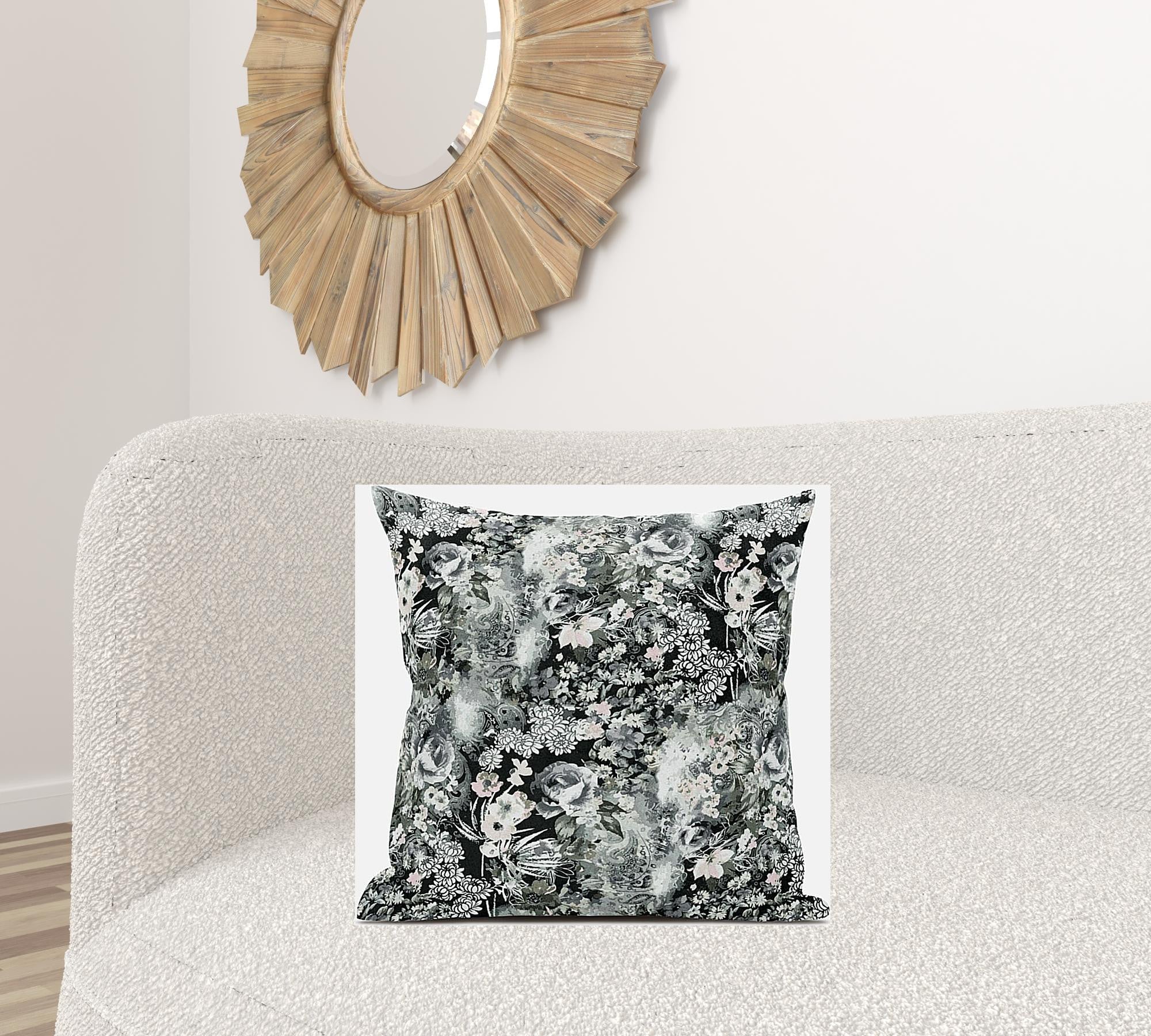 18" Gray White Springtime Zippered Suede Throw Pillow