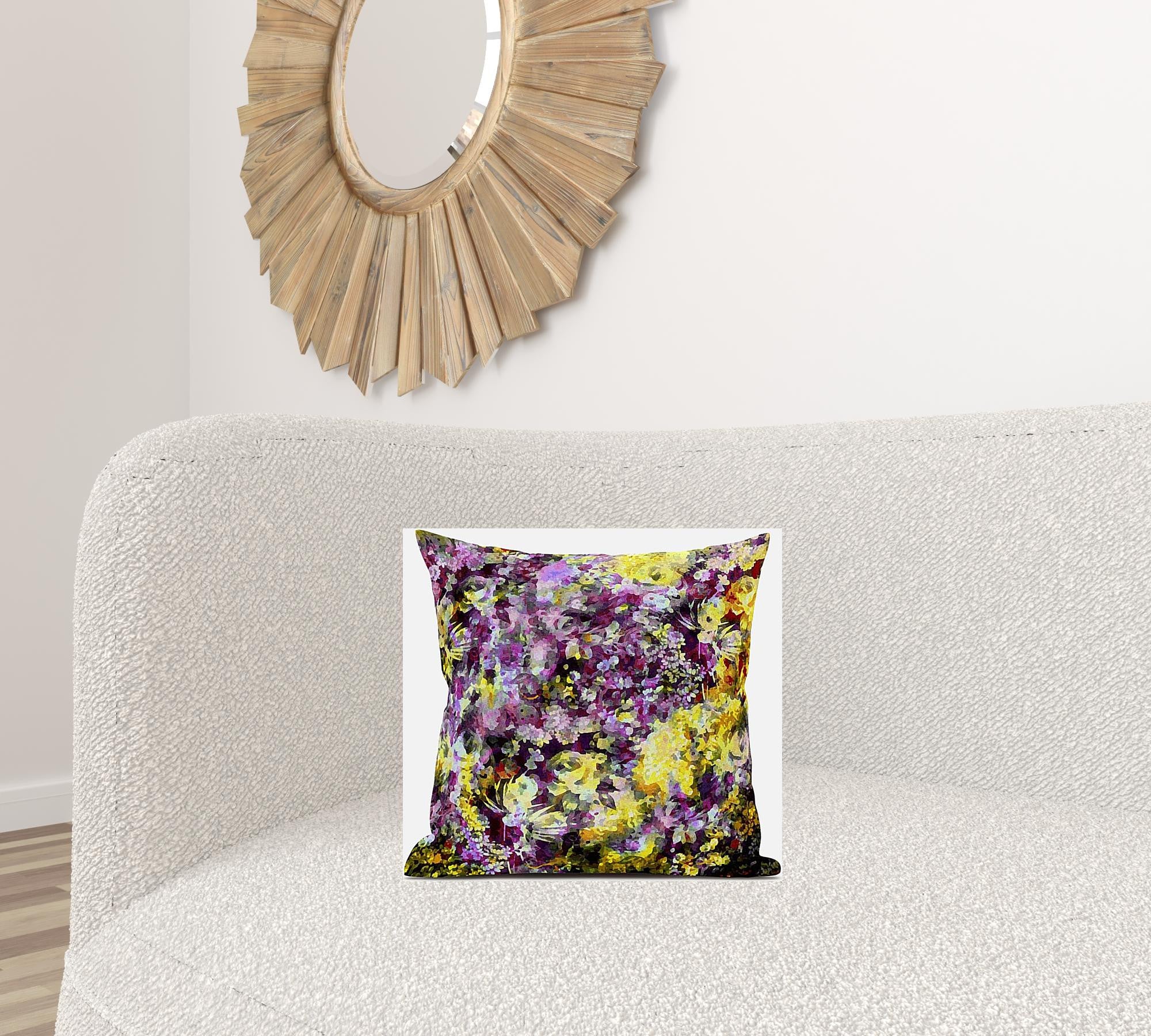 16" Purple Yellow Springtime Zippered Suede Throw Pillow