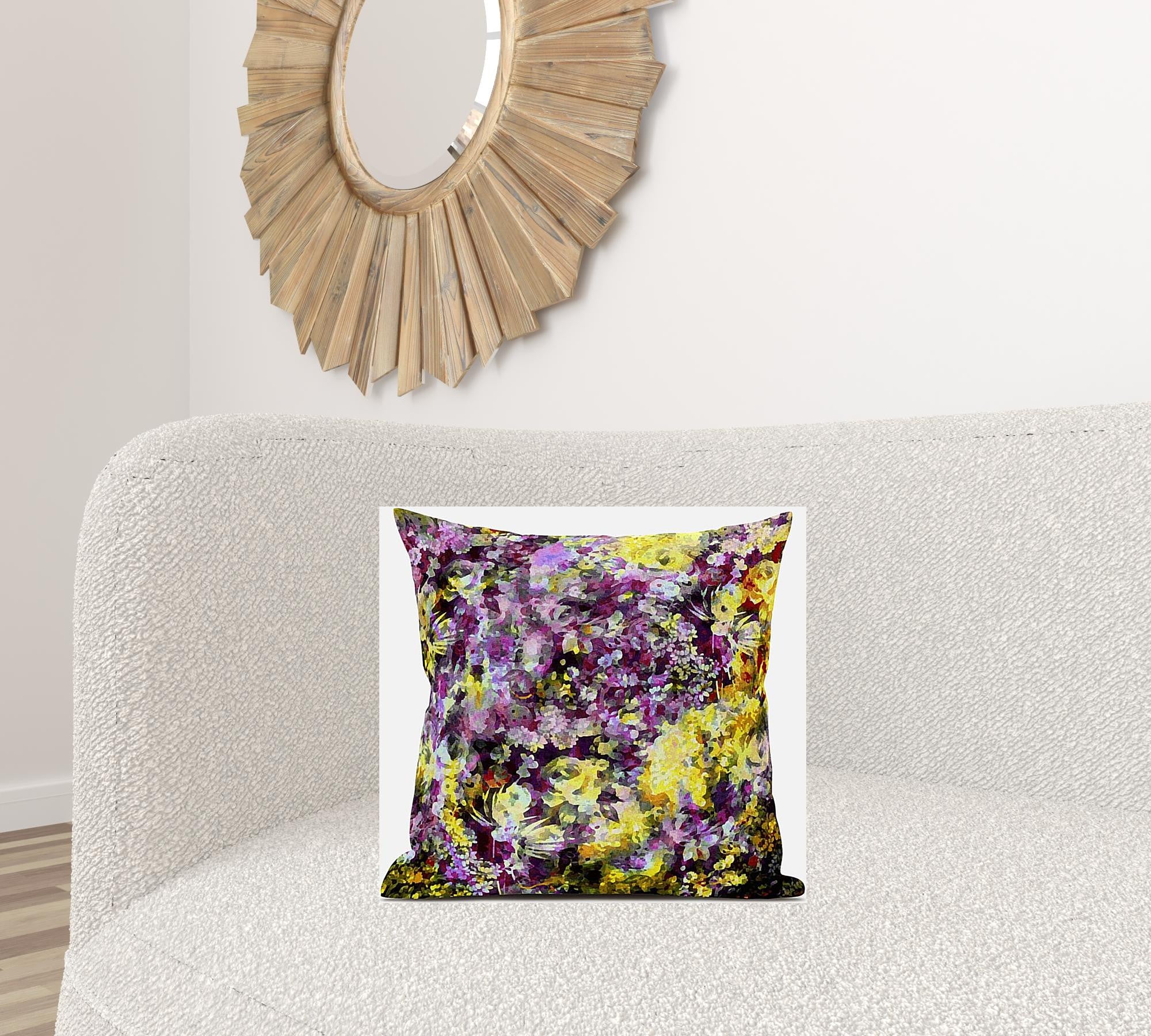 18" Purple Yellow Springtime Zippered Suede Throw Pillow