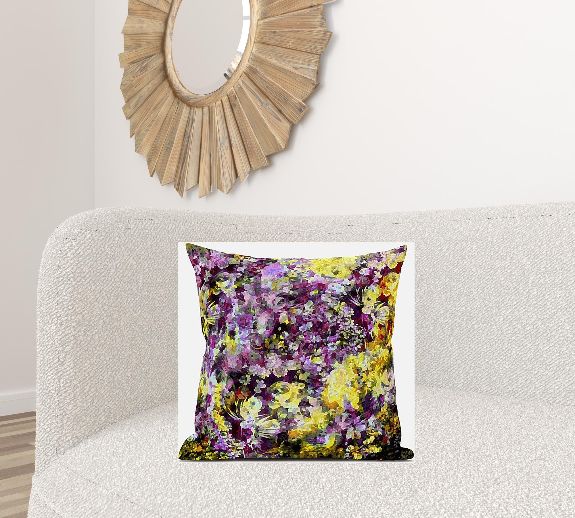 18" Purple Yellow Springtime Zippered Suede Throw Pillow