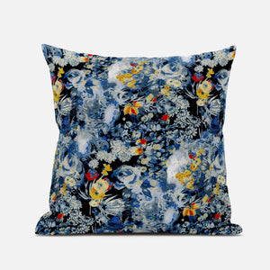 16" Blue Yellow Springtime Zippered Suede Throw Pillow