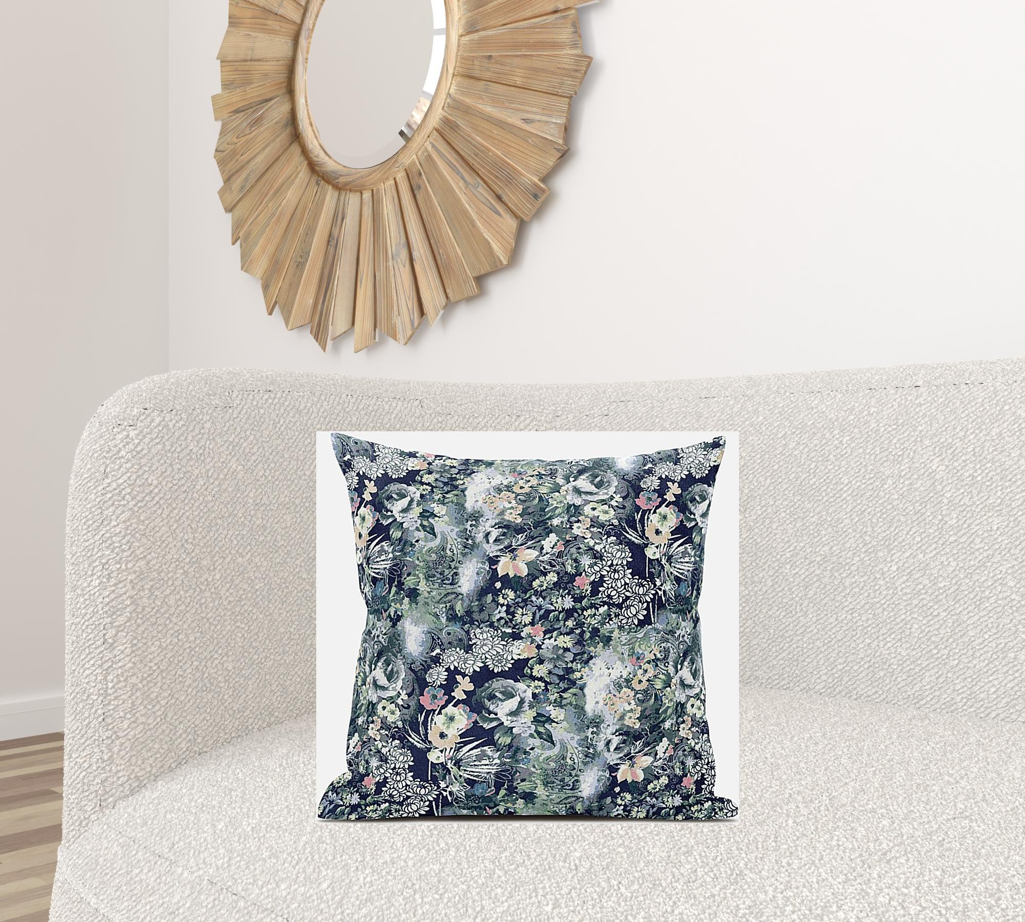 18" Gray Indigo Springtime Zippered Suede Throw Pillow