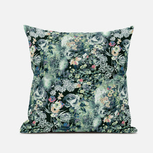 16" Green Black Springtime Zippered Suede Throw Pillow