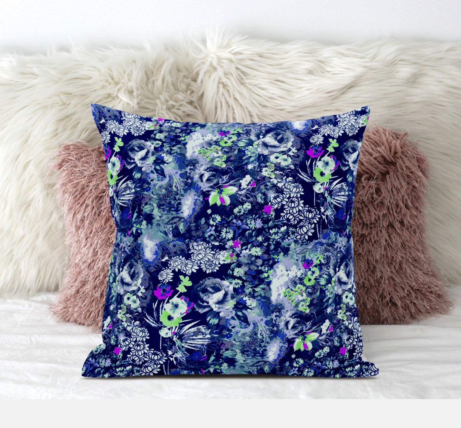 16" Purple Blue Springtime Zippered Suede Throw Pillow
