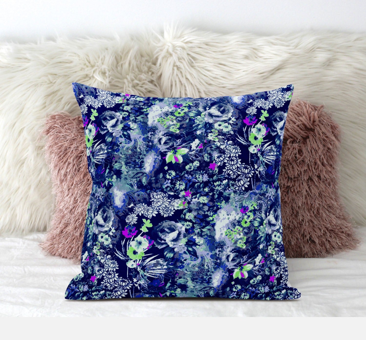 18" Purple Blue Springtime Zippered Suede Throw Pillow