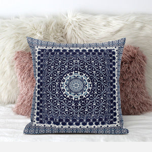 16” Indigo Blue Holy Floral Zippered Suede Throw Pillow