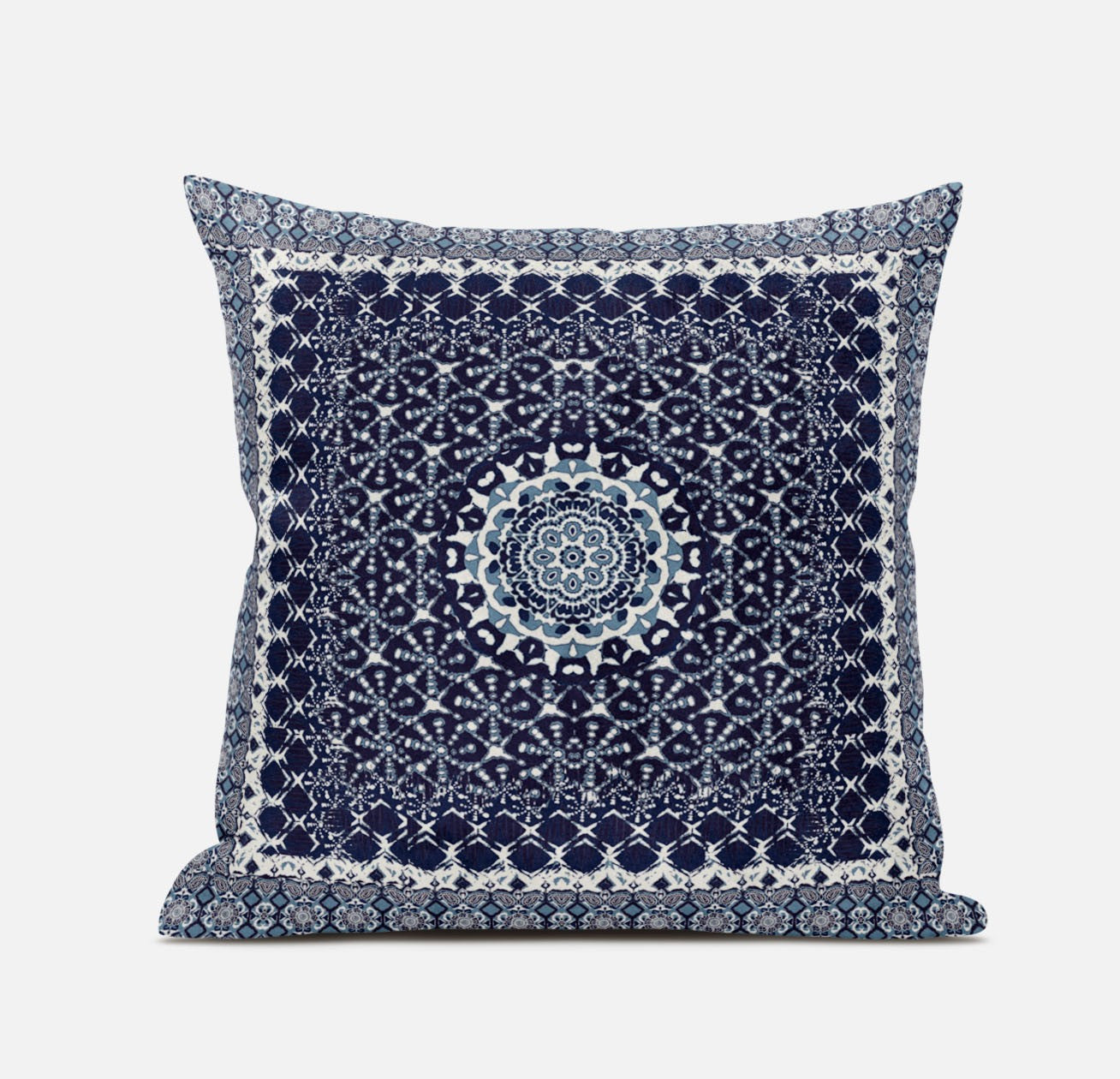 16” Indigo Blue Holy Floral Zippered Suede Throw Pillow