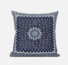 18” Indigo Blue Holy Floral Zippered Suede Throw Pillow