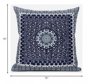 18” Indigo Blue Holy Floral Zippered Suede Throw Pillow