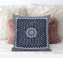 18” Indigo Blue Holy Floral Zippered Suede Throw Pillow