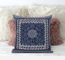 16” Indigo White Holy Floral Zippered Suede Throw Pillow