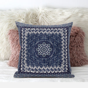 16” Indigo White Holy Floral Zippered Suede Throw Pillow